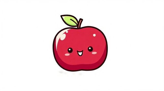 Cute cartoon apple with smiling face and green leaf