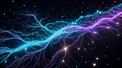 Vibrant abstract visualization of digital data streams, glowing electric energy, and futuristic network connections.