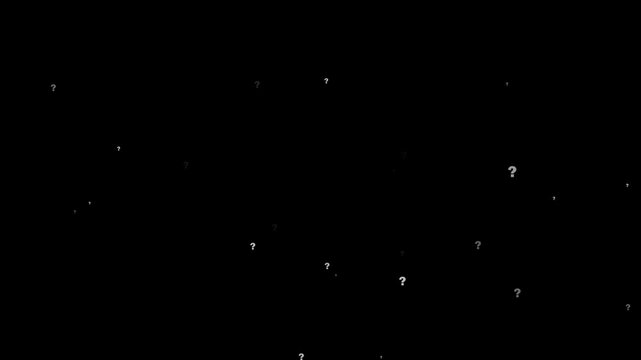 Animated question marks floating upwards on dark screen
