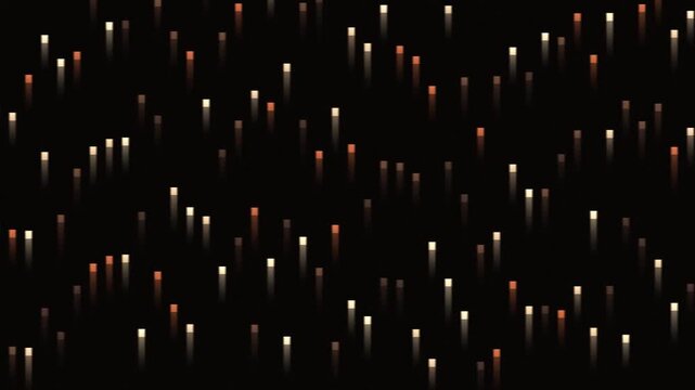 Numerous vertical glowing lights with varying lengths on a dark background