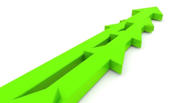A vibrant, green arrow, angled upwards, against a white background, suggesting growth and progress