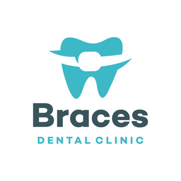 braces dental clinic tooth minimalist logo design vector stock template illustration.