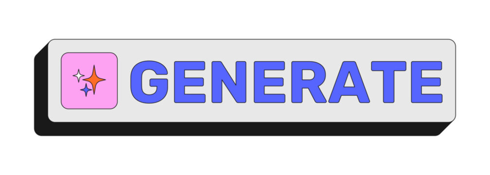 Generate rectangular UI web button. AI content generation function. Creativity output. Create ideas prompt. Colorful clickable element. Call to action for social media, streaming. Rubik font used
