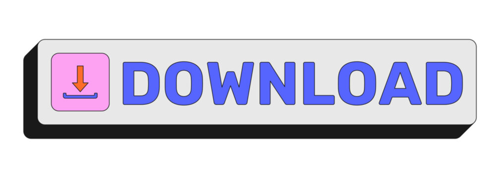Download rectangular UI web button. File transfer. Content saving. Software downloading. Save app data. Colorful clickable element. Call to action for social media, streaming. Rubik font used