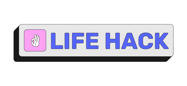 Life hack rectangular UI web button. Practical tip. Clever trick. Smart shortcut for easier daily living. Colorful clickable element. Call to action for social media, streaming. Rubik font used