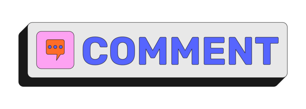 Comment rectangular UI web button. Text reply. Post feedback engagement. User reaction. Online discussion. Colorful clickable element. Call to action for social media, streaming. Rubik font used