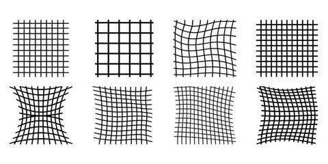 Collection of black and white grid patterns with various distortions and line weights © S Arts & Culture