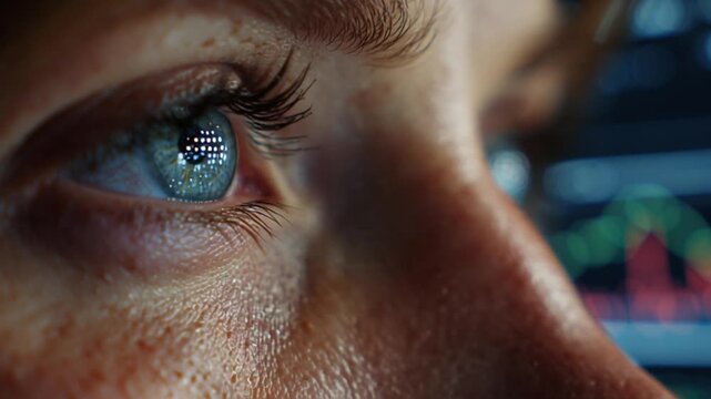 Close up of a person s eye with a computer screen reflected