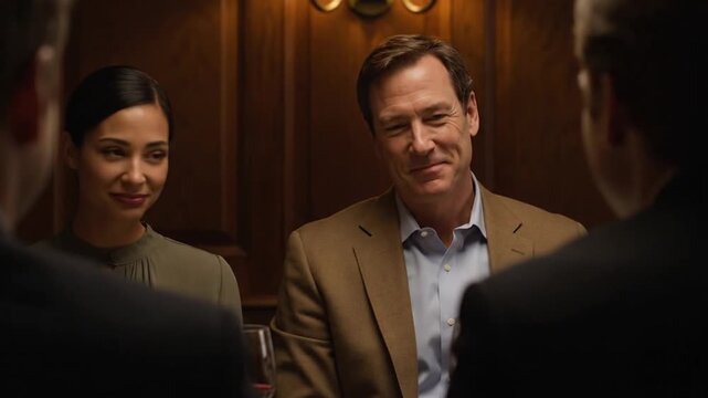 Business dinner meeting smiles.