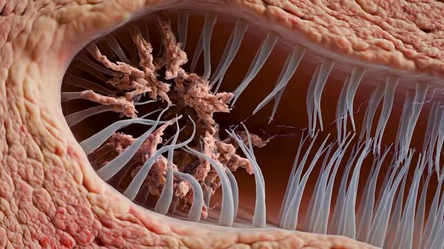 Damaged Cochlea Hair Cells Showing Broken Stereocilia and Continuous Nerve Signal Activity in Ultra Detailed Inner Ear Anatomy