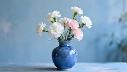 BlueVaseWithWhiteAndPinkFlowers