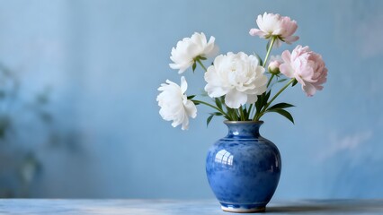 BlueVaseWithWhitePinkFlowers