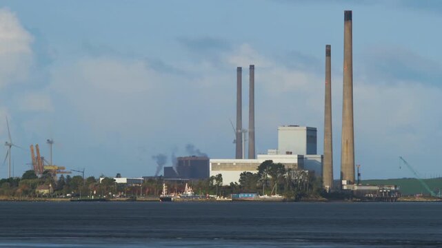 Timelapse of Tarbert power station with ferry in Limerick, Ireland