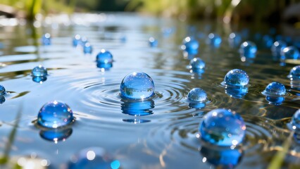 BlueGlassMarblesOnWater