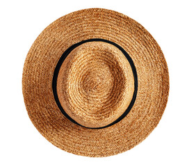 Overhead view of a light brown straw hat