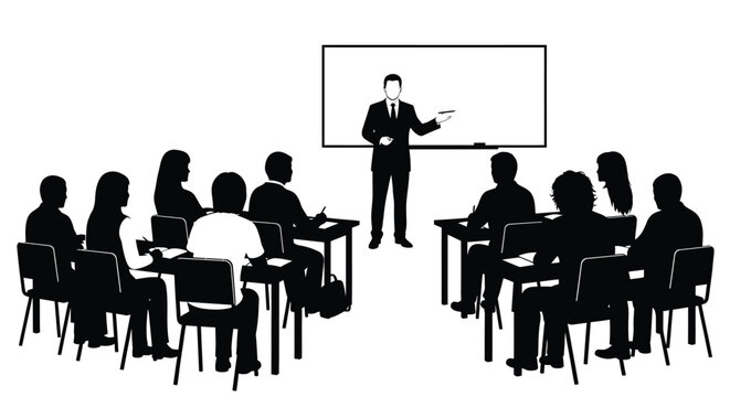 A business professional presenting to a group in a meeting setting