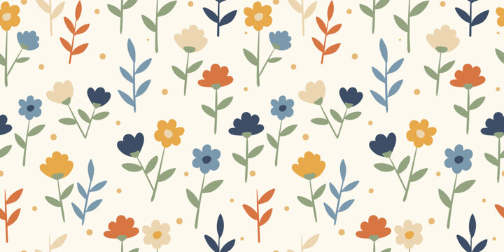 Delicate seamless floral pattern with tiny flowers and leaves in soft earthy colors for spring and everyday designs.