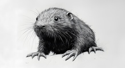 Mouse hand drawn illustration highlighting fur whiskers and anatomy photo