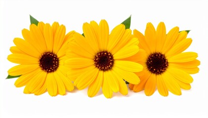 Bright and Cheerful Calendula Flowers on White Background for Botanical Beauty and Natural Wellness.