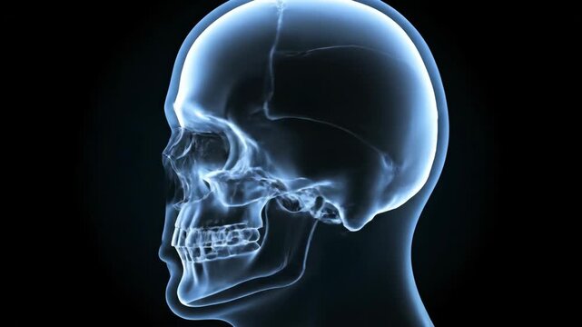 3D X-ray Skull Rotation with Visible Sutures and Blue Transparency