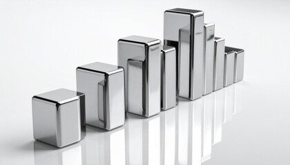 Glossy chrome bar graph rising in height