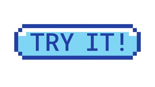 Try it retro pixel button animation. Trial functionality. User interaction. Test tool. Preview mode. Demo feature. Animated 8-bit arcade-style CTA overlay. Classic game-inspired UI call-to-action