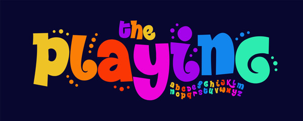 Naklejka premium Playing Font Logo Alphabet Vector Carnival Letter Set Color Tribal Typography, Creative Typographic Design for Fun Kid Title, Party Poster Headline, Fest Logotype, Birthday Fonts. Vector Typeface