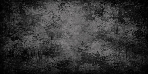 Fototapeta premium Aged dark grunge stone wall texture with a rough black and white vintage paper pattern on an old dirty gray concrete surface design backdrop