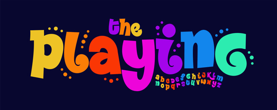 Playing Font Logo Alphabet Vector Carnival Letter Set Color Tribal Typography, Creative Typographic Design for Fun Kid Title, Party Poster Headline, Fest Logotype, Birthday Fonts. Vector Typeface