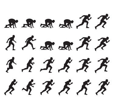 Running Sport Athlete Icon Set, Marathon Runner PNG, Jogging Exercise Symbol Clipart, Sprint Race Vector SVG, Fitness Running Icons, Athletic Sport Graphics, Runner Silhouette Collection

