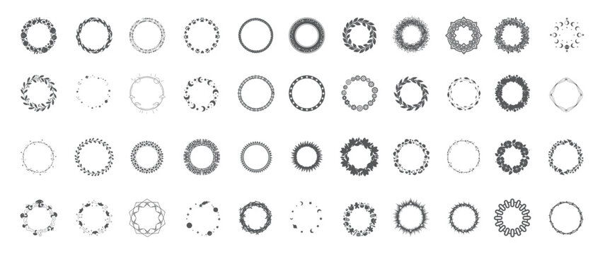 Ornamental Round Borders Set, Celtic Knot, Greek Key, and Laurel Wreaths