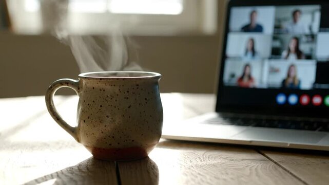 Cozy productive atmosphere with modern setup remote work or online meetings for business technology lifestyle content related to virtual collaboration concept