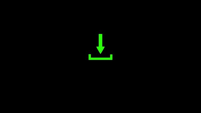 A bright green download arrow icon against a solid black background