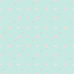 seamless pattern with pink flowers and pink bow 
