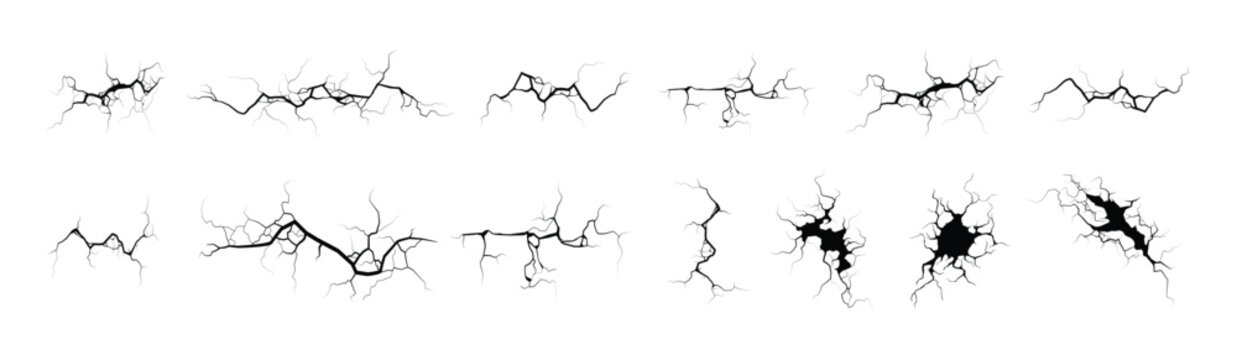 Ground cracks vector set. Ground crack or fissure, breaks on land surface.