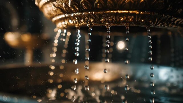 Intricately Designed Brass Oil Lamp with Droplets of Oil and Flickering Flame  Traditional Indian Lighting for Religious Ceremonies and Spiritual Worship