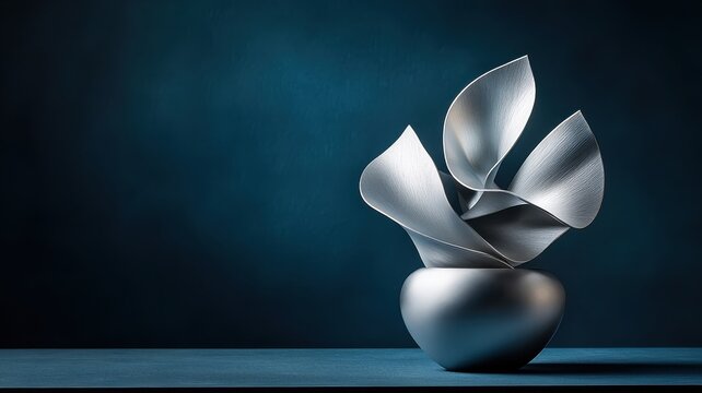 Metallic sculpture with sharp angles in chiaroscuro lighting.
