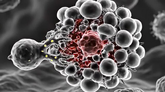 Engineered immune T cell destroying spiky cancer cell through receptor binding and toxic protein injection at microscopic scale