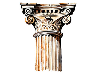 Naklejka premium A vintage-inspired watercolor illustration of a column with a clock at the top, suitable for use in nostalgic or retro-themed designs