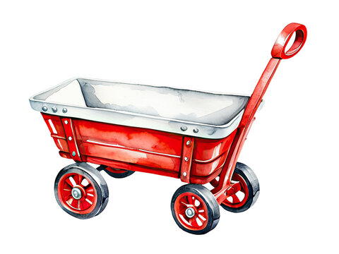 A classic red wagon illustration with a watercolor finish