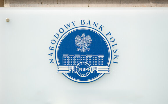 NBP Narodowy Bank Polski logo sign. The National Bank of Poland is the central bank Republic of Poland, responsible for the stability of the national currency on April 26, 2024 in Krakow, Poland.