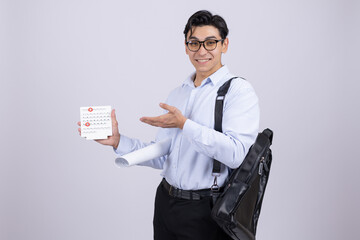 Office worker in white shirt showing small product box