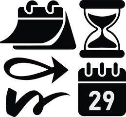 Leap Year Calendar Symbols Silhouette Set