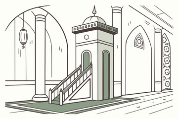 A detailed illustration of a church with a steep staircase leading to its entrance. isolated on transparent background, isolated on white background, Vector