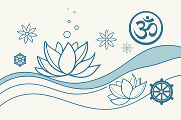 A serene blue and white illustration of lotus flowers and snowflakes with a prominent 30 symbol isolated on transparent background, isolated on white background, Vector