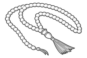 A detailed illustration of a beaded rosary with a cross pendant isolated on transparent background, isolated on white background, Vector