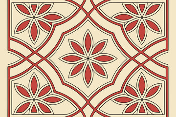 Intricate geometric patterns in red, white, and black on a beige background isolated on transparent background, isolated on white background, Vector