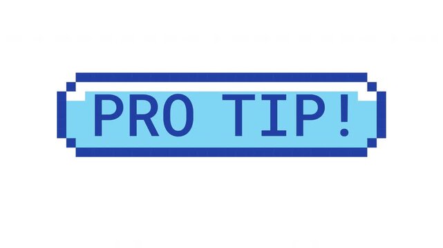 Pro tip retro pixel button animation. Professional expert advice. Insider knowledge. Helpful useful hack. Animated 8-bit arcade-style CTA overlay. Classic game-inspired UI call-to-action