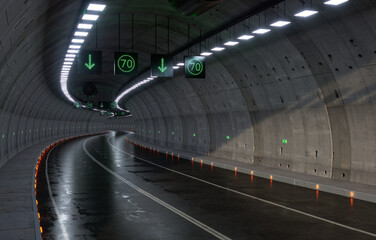 Fototapeta premium A big, curved highway tunnel.3D Render.