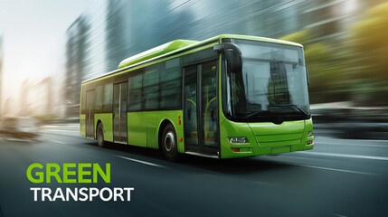 Obraz premium Stylized depiction of an electric bus in an urban environment, representing clean energy, sustainable commuting, and futuristic city mobility.
